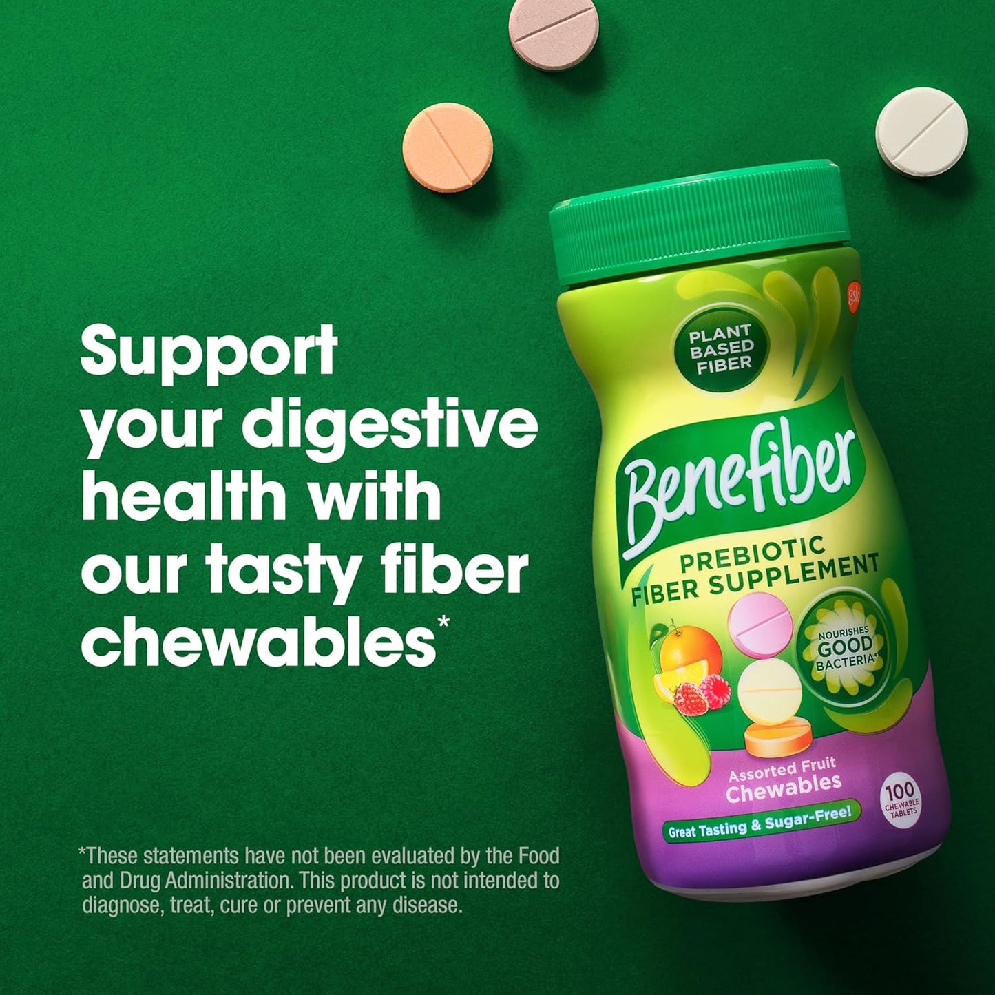 Bundle of Benefiber Chewable Prebiotic Fiber Tablets & Vitafusion Sugar-Free Fiber Gummies - Digestive Health Support - Assorted Flavors - 190 Count