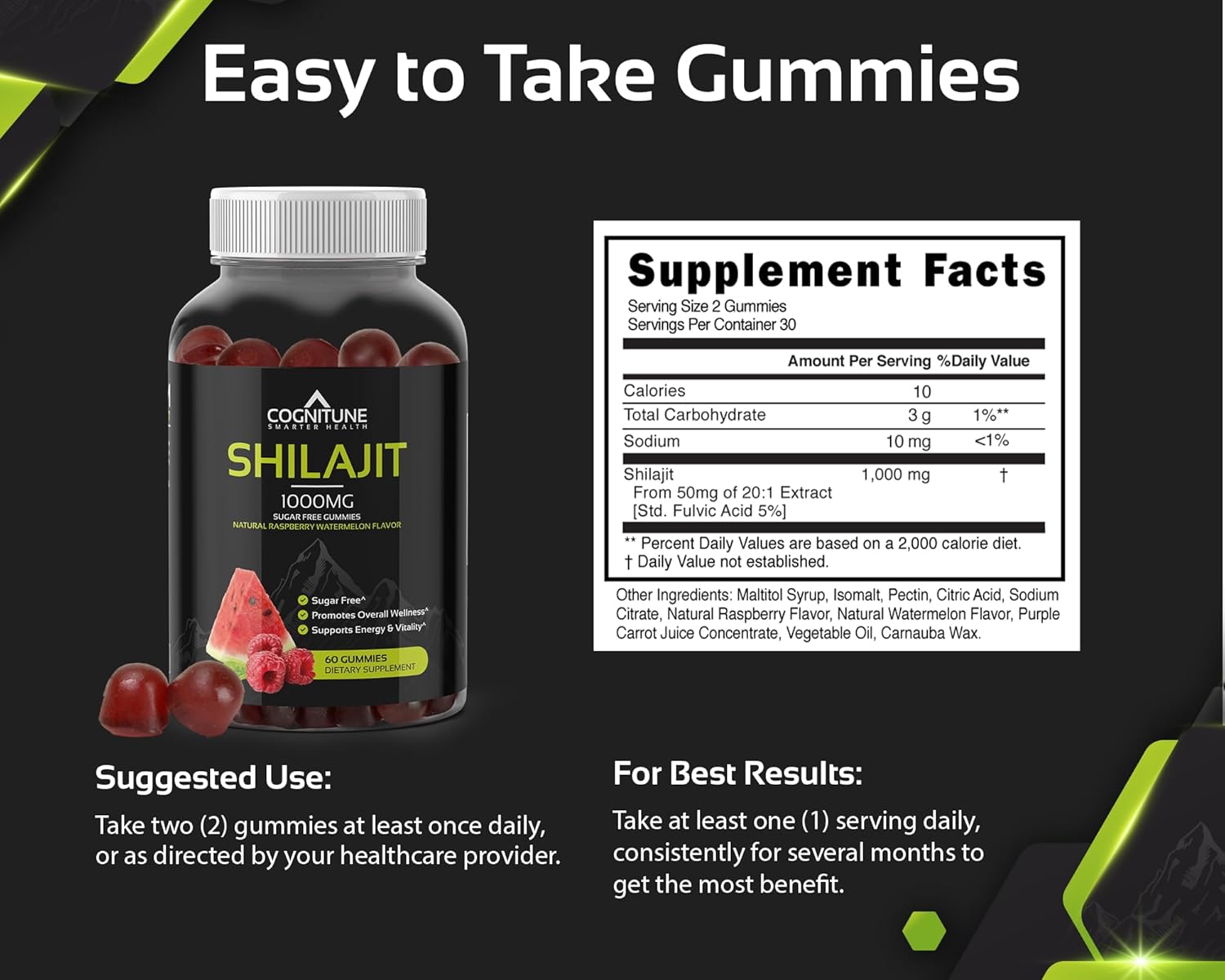 Bundle of CogniTune Gummy Supplements - Resveratrol, Shilajit, Methylfolate - Wellness Support