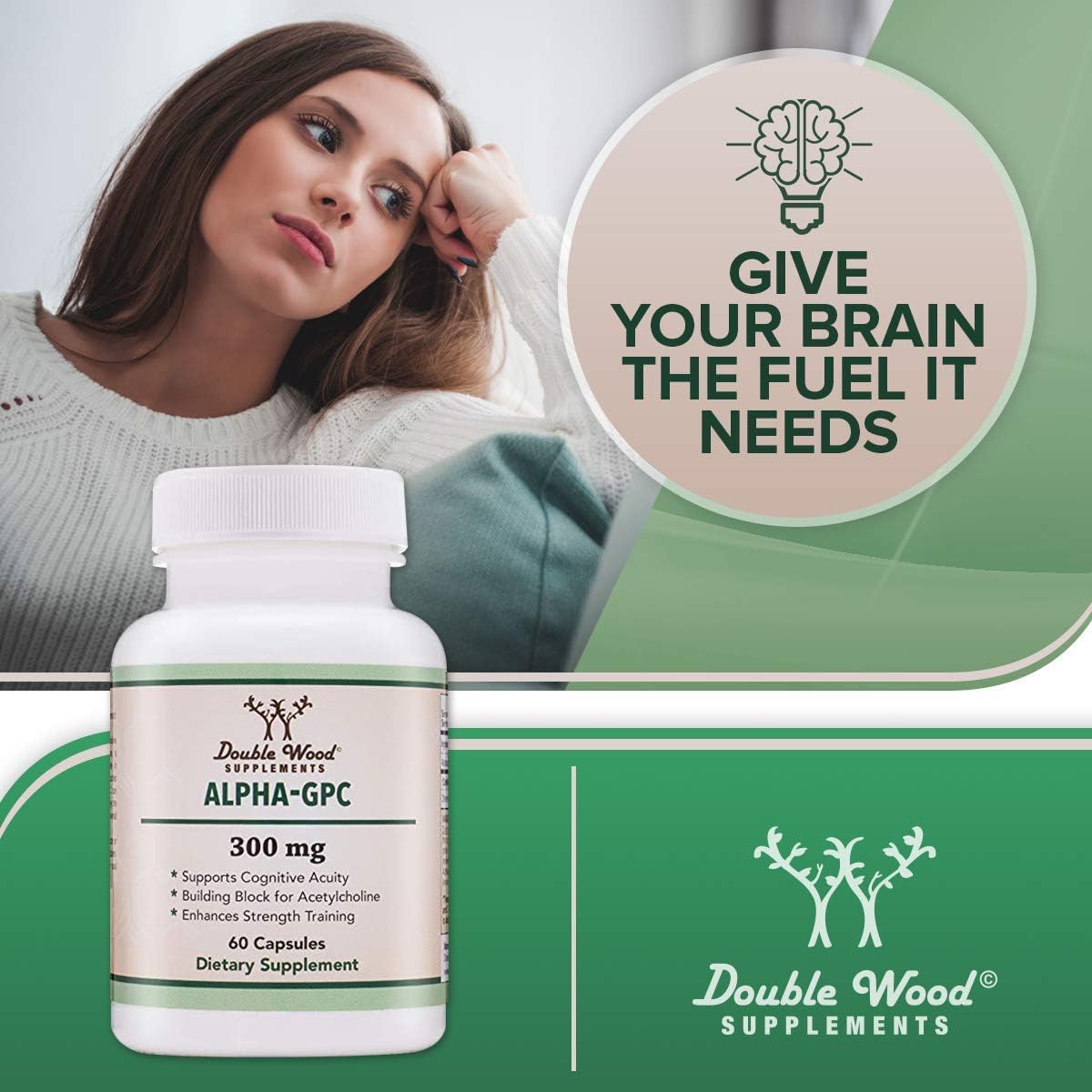 Bundle of Double Wood Supplements Magnesium L-Threonate (Magtein) and Alpha GPC for Cognitive Function Support - Essential Choline and Magnesium Nutrients