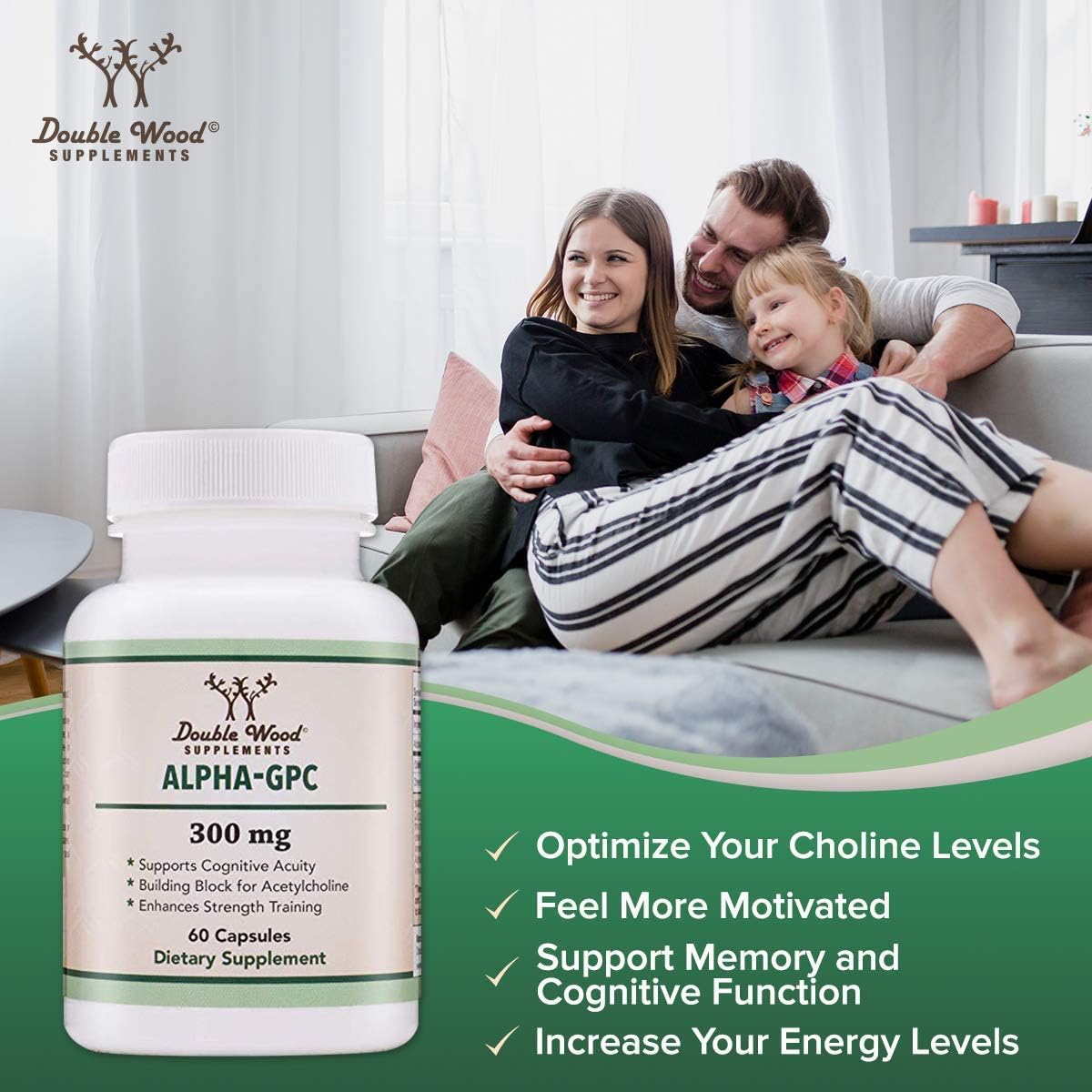 Bundle of Double Wood Supplements Magnesium L-Threonate (Magtein) and Alpha GPC for Cognitive Function Support - Essential Choline and Magnesium Nutrients