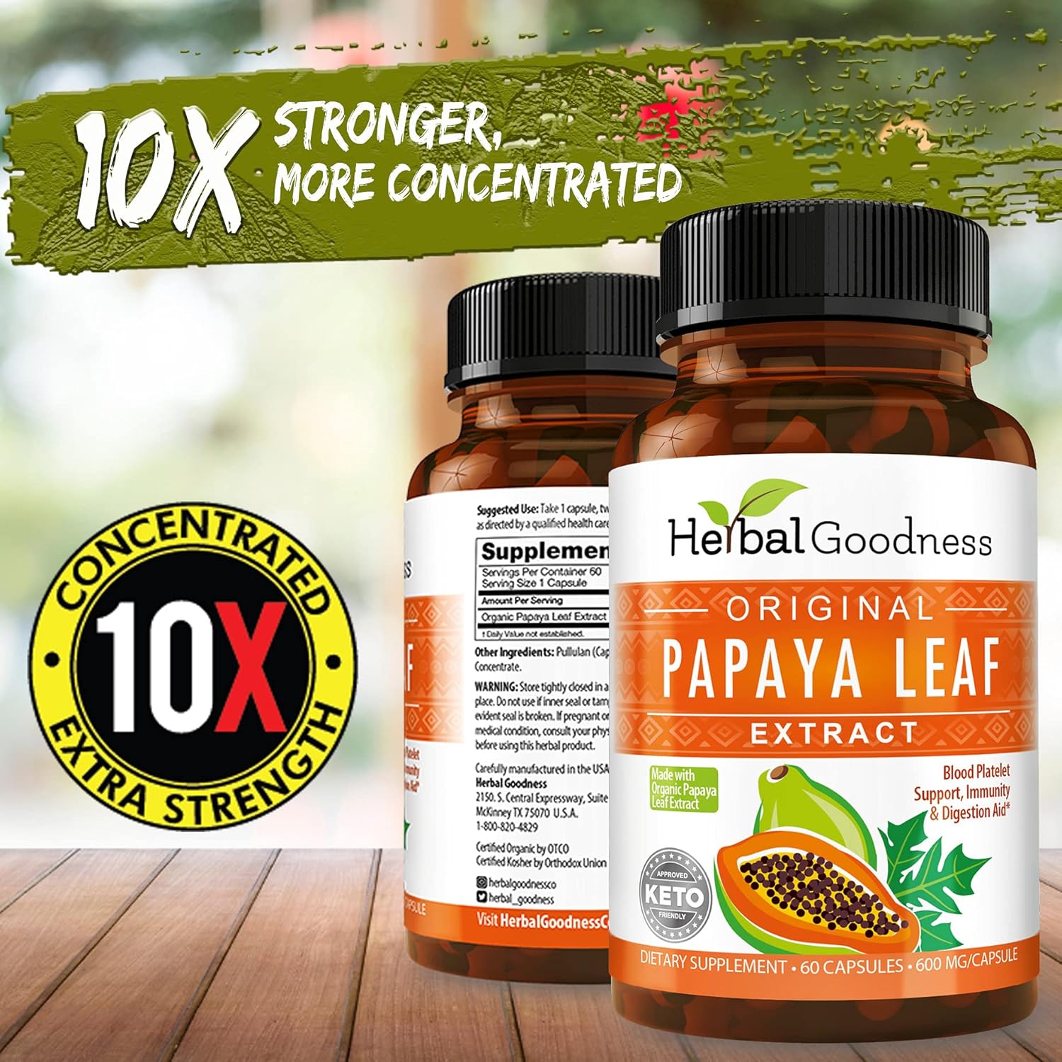 Bundle of Herbal Goodness Papaya Leaf Extract for Platelets & Papaya Enzyme - 10X Digestive Capsules & 15X Liquid Platelet Support - Immune, Gut, and Digestive Health Boost