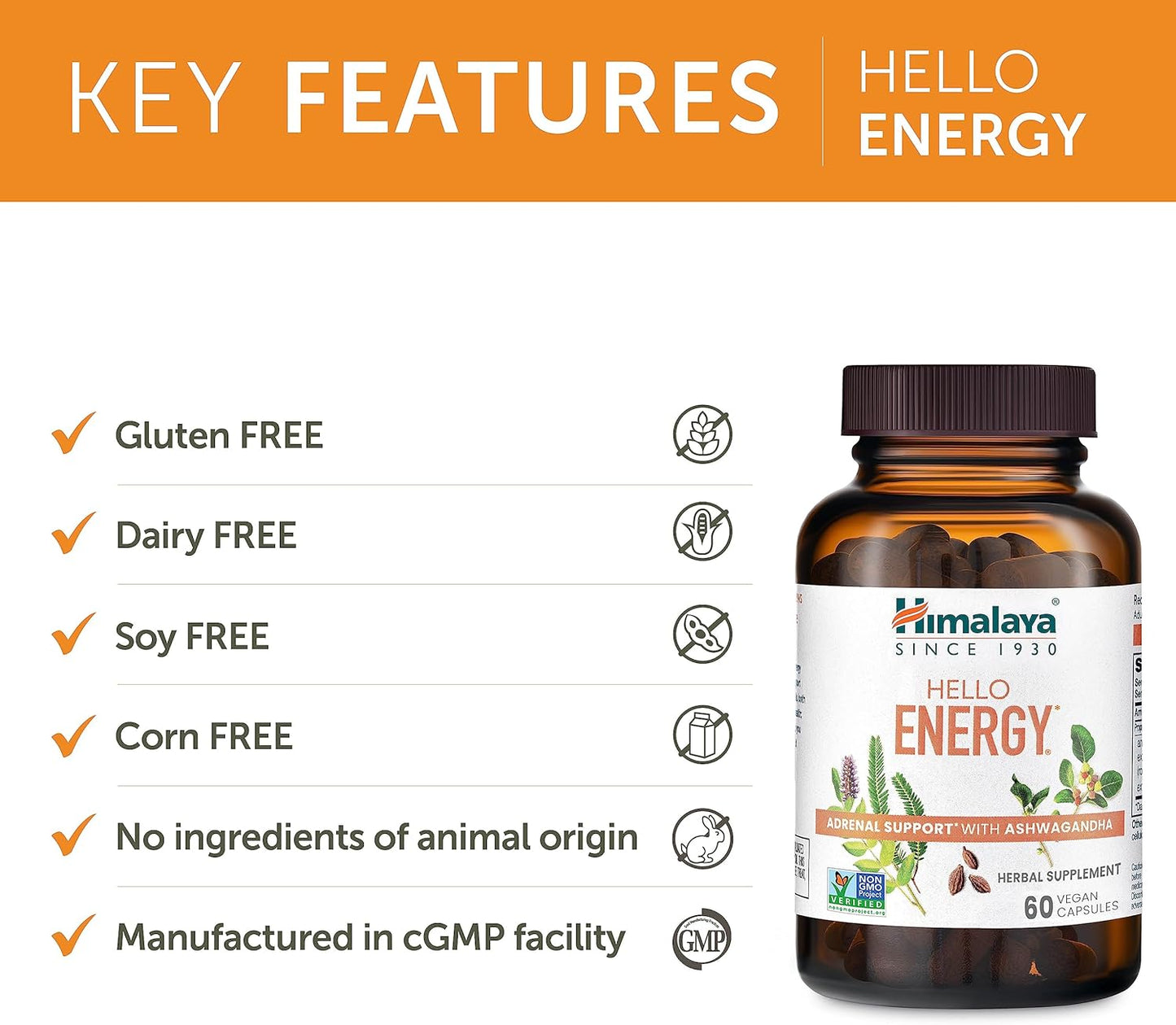 Bundle of Himalaya Hello Energy with Ashwagandha and Ashwagandha +Immune for Adrenal and Immune Support - 60 Capsules Each