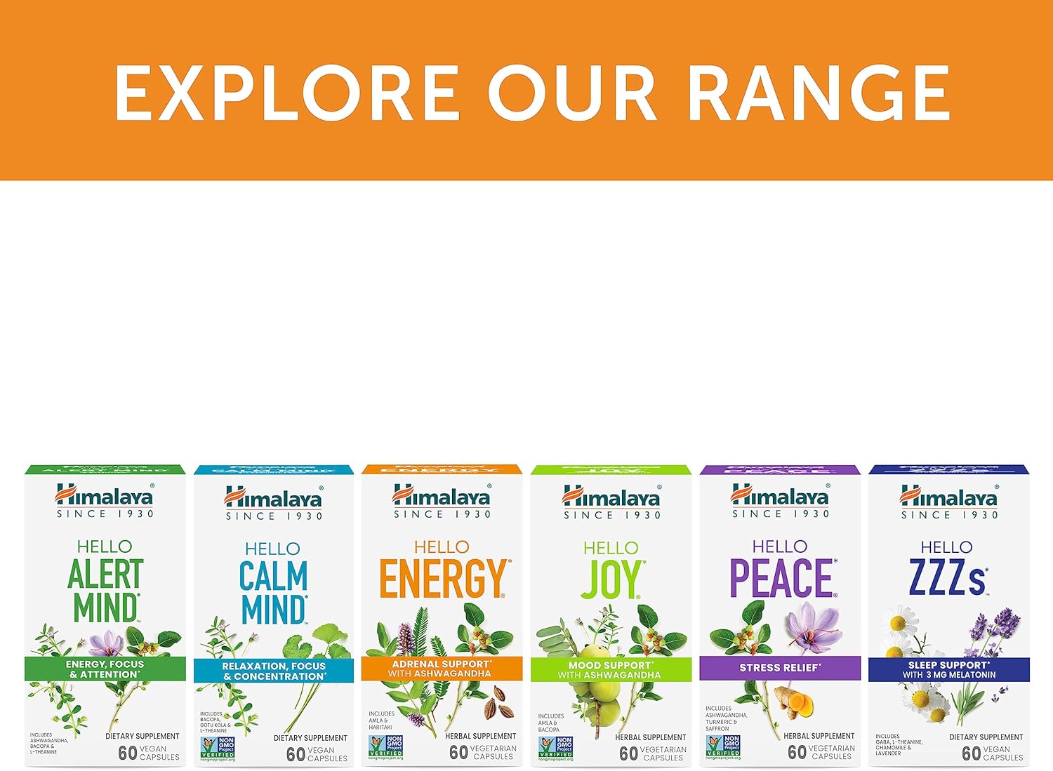 Bundle of Himalaya Hello Energy with Ashwagandha and Ashwagandha +Immune for Adrenal and Immune Support - 60 Capsules Each