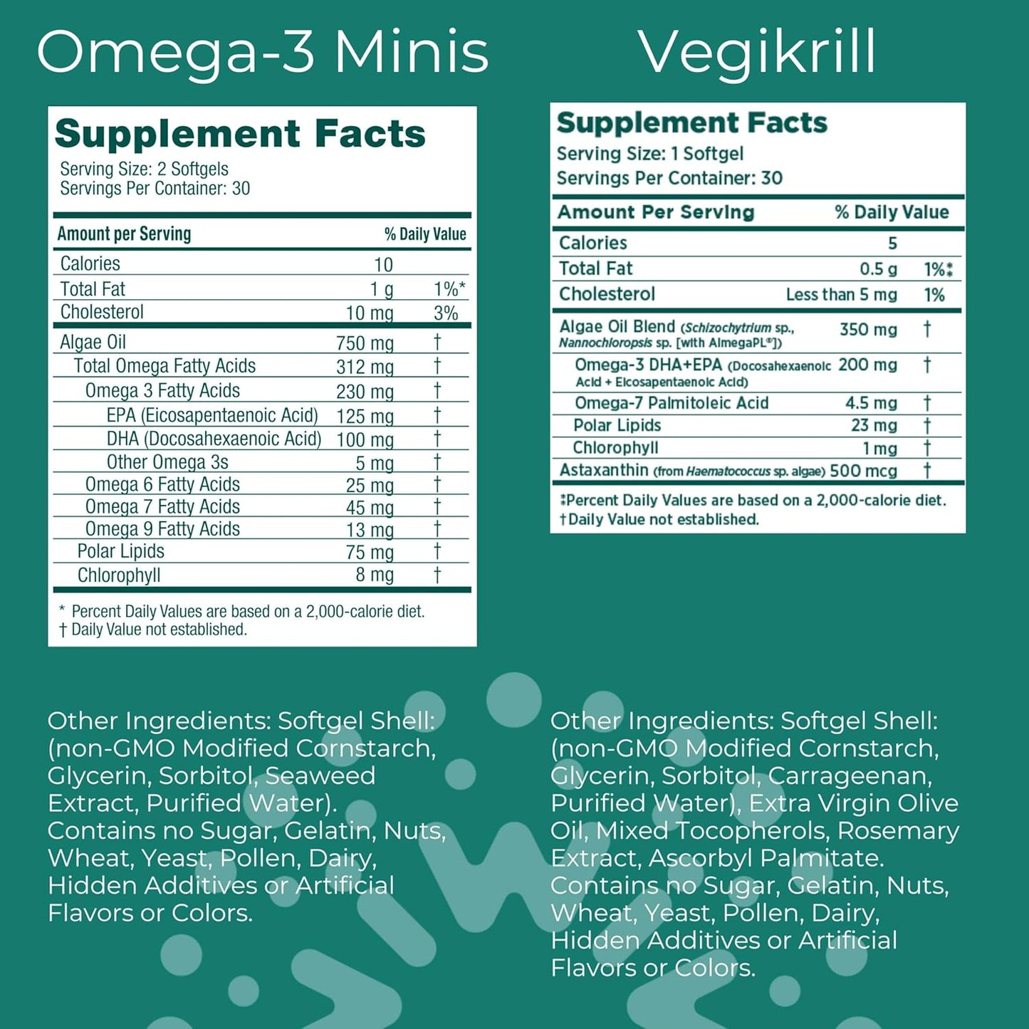 Bundle of Iwi Omega-3 Minis & Vegikrill Omega-3 - 30 Servings, Vegan Plant-Based Algae Omega 3, Krill & Fish Oil Alternative, No Fishy Aftertaste