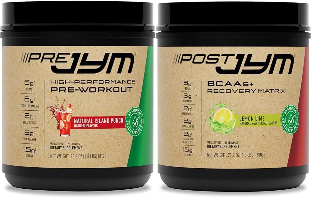 Bundle of JYM Pre Workout, Post Workout, and BCAA Muscle Building Supplements - Pre JYM Powder, Post JYM Active Matrix, 30 Servings Each