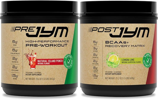 Bundle of JYM Pre Workout, Post Workout, and BCAA Muscle Building Supplements - Pre JYM Powder, Post JYM Active Matrix, 30 Servings Each