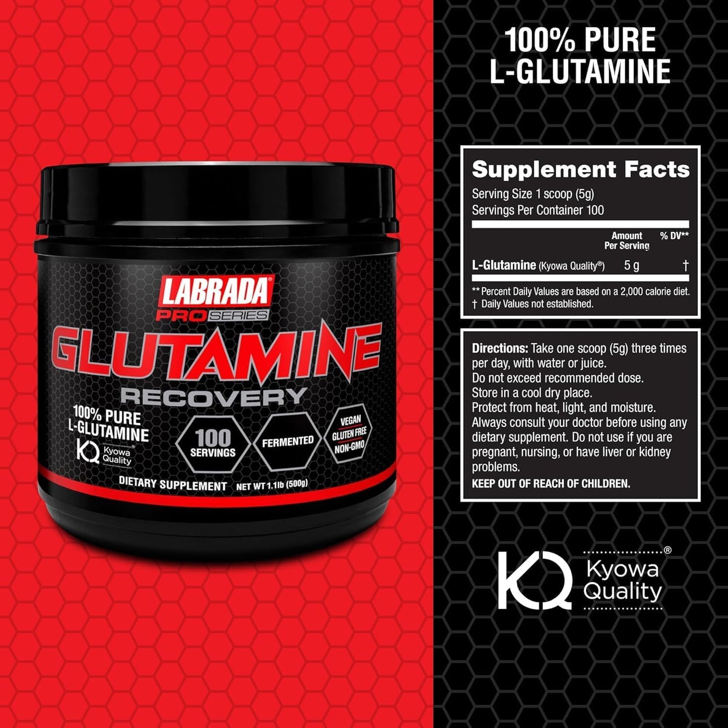 Bundle of Labrada 100% Pure Hydrolyzed Whey Protein Isolate Powder and Pro Series Glutamine