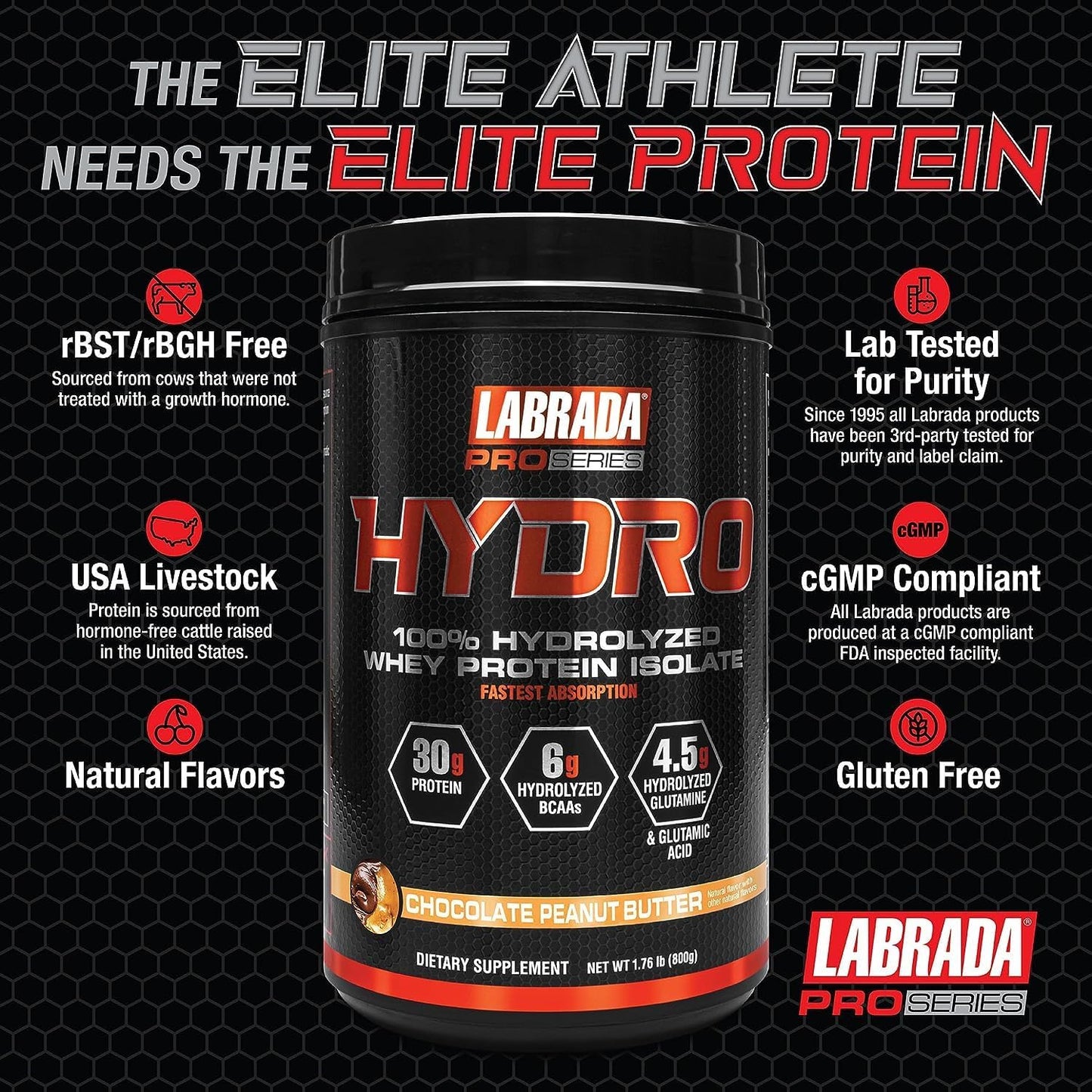 Bundle of Labrada 100% Pure Hydrolyzed Whey Protein Isolate Powder and Pro Series Glutamine