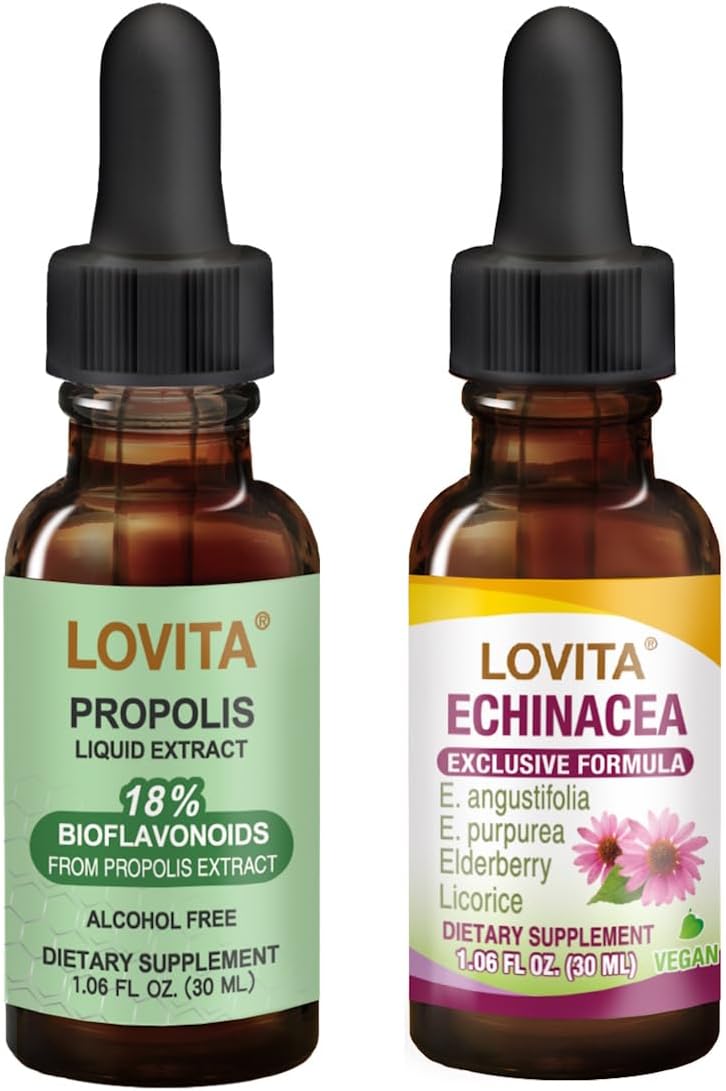 Bundle of Lovita Bee Propolis and Echinacea Liquid Nutrient Supplements for Immune Support