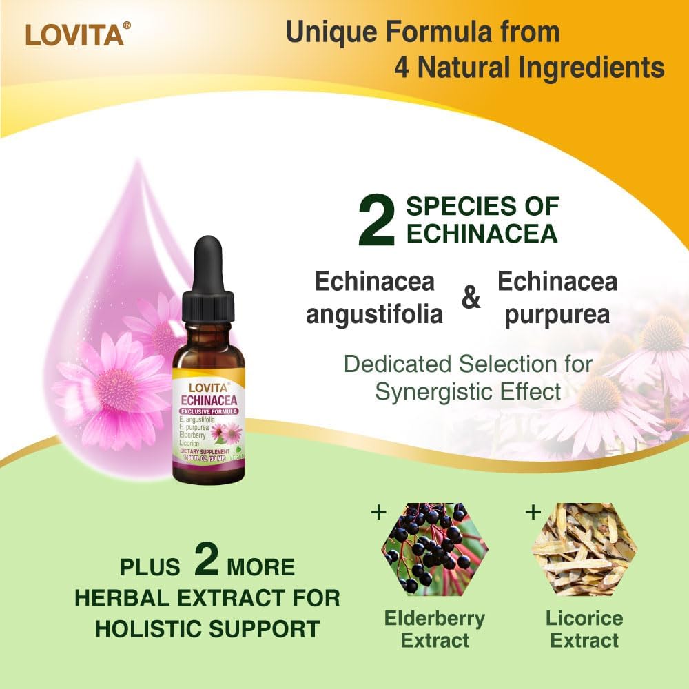 Bundle of Lovita Bee Propolis and Echinacea Liquid Nutrient Supplements for Immune Support