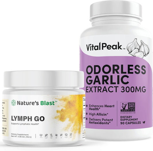 Bundle of Lymph Go and Vital Peak Odorless Garlic for Immune Support and Wellness