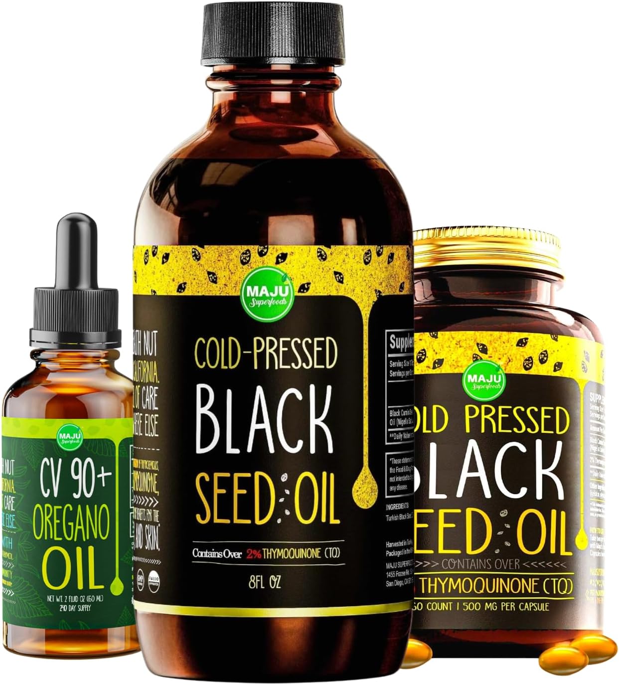 Bundle of Maju Superfoods Black Seed Oil and Oregano for Optimal Health and Wellness