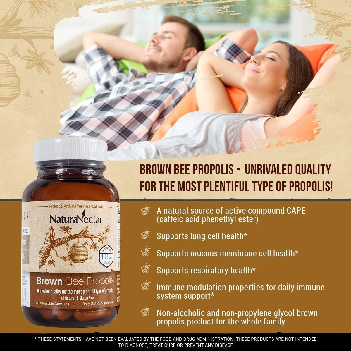 Bundle of NaturaNectar Red and Brown Propolis Capsules for Immune Support and Respiratory Health - 60 Capsules per Bottle