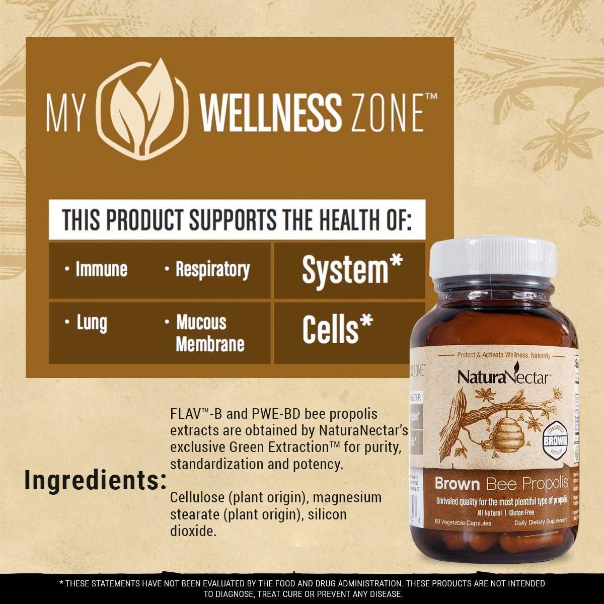 Bundle of NaturaNectar Red and Brown Propolis Capsules for Immune Support and Respiratory Health - 60 Capsules per Bottle