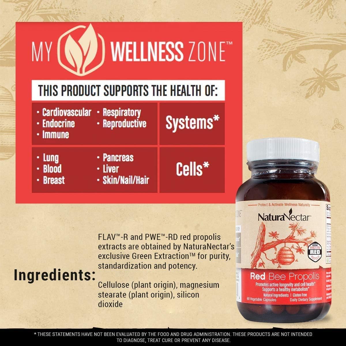 Bundle of NaturaNectar Red and Brown Propolis Capsules for Immune Support and Respiratory Health - 60 Capsules per Bottle