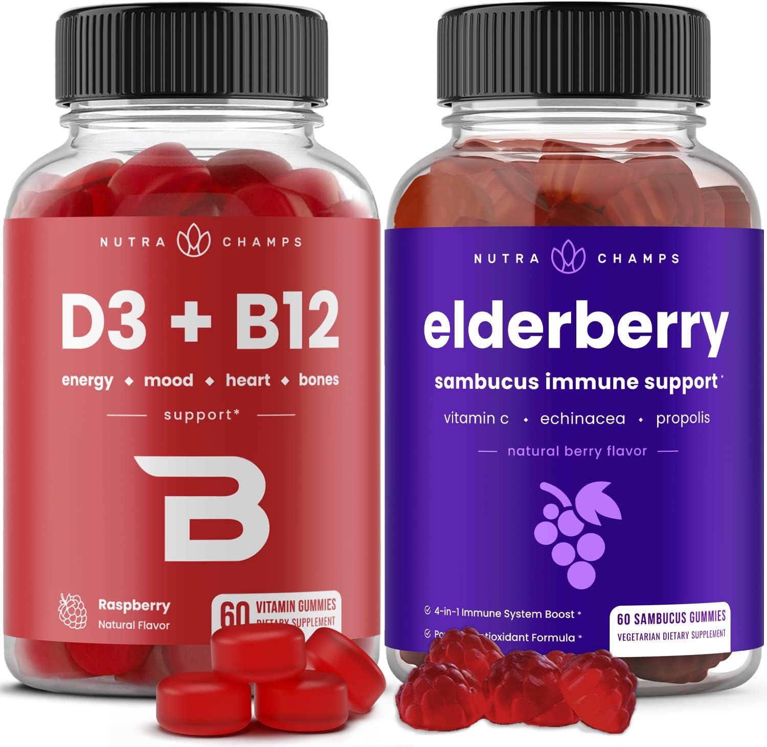 Bundle of NutraChamps Vitamin B12 and Elderberry Gummies for Immune Support and Energy Boost