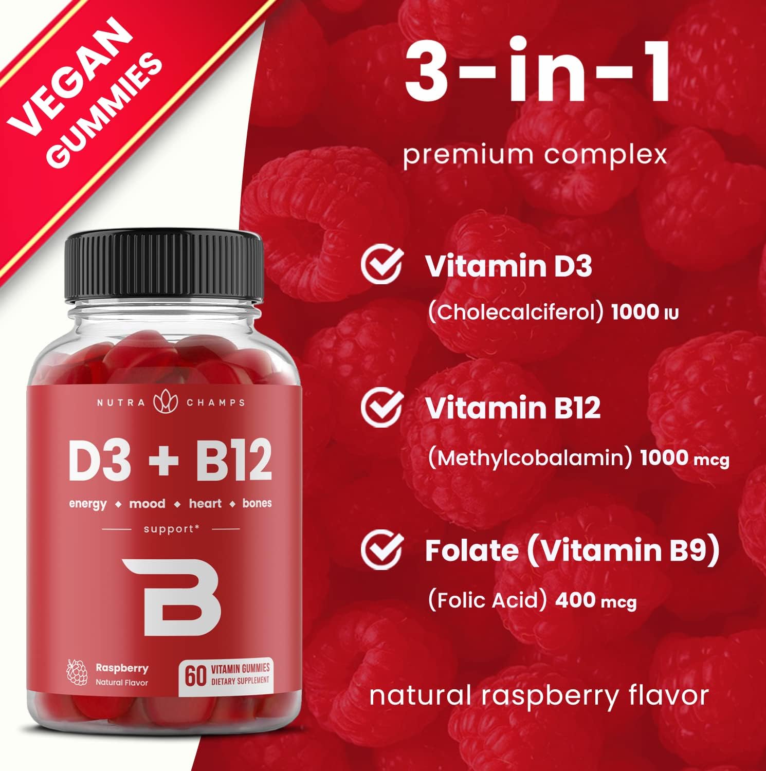 Bundle of NutraChamps Vitamin B12 and Elderberry Gummies for Immune Support and Energy Boost