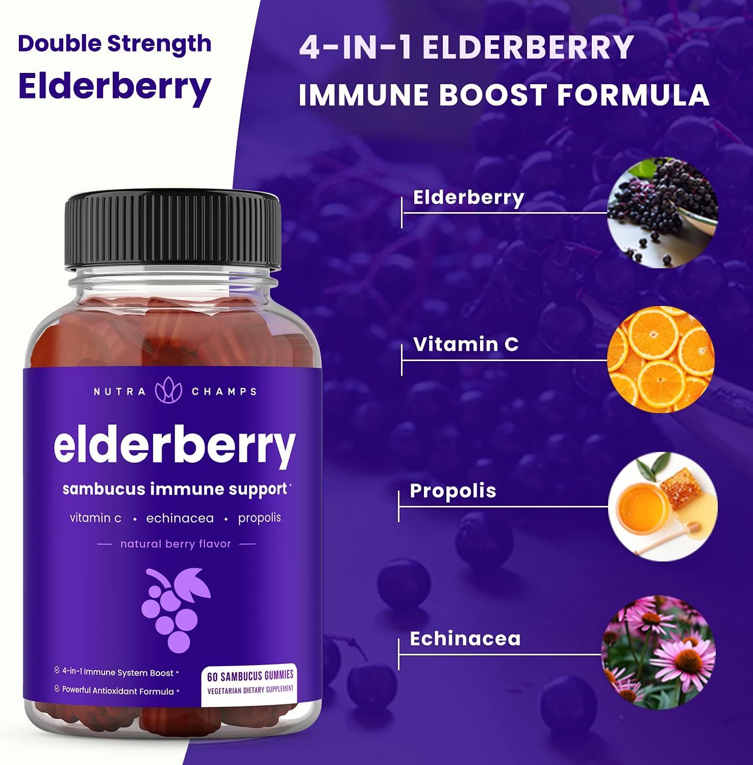 Bundle of NutraChamps Vitamin B12 and Elderberry Gummies for Immune Support and Energy Boost