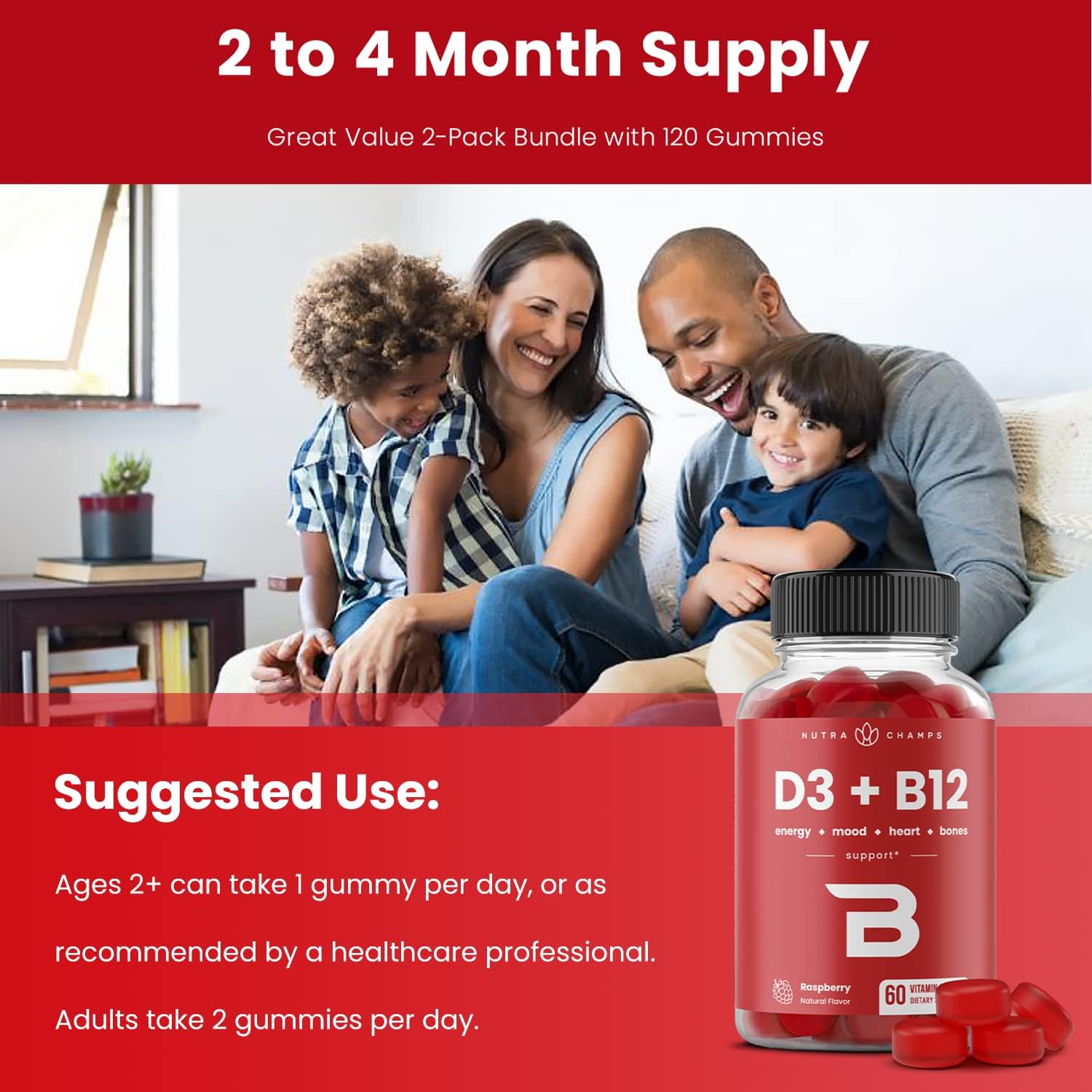 Bundle of NutraChamps Vitamin B12 and Elderberry Gummies for Immune Support and Energy Boost