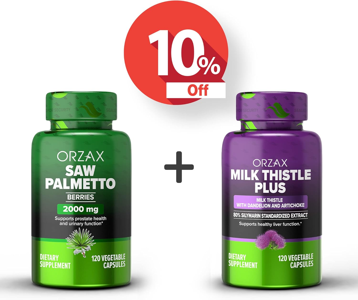Bundle of ORZAX Saw Palmetto 2000mg & Milk Thistle Plus with Dandelion 120 Veg Capsules