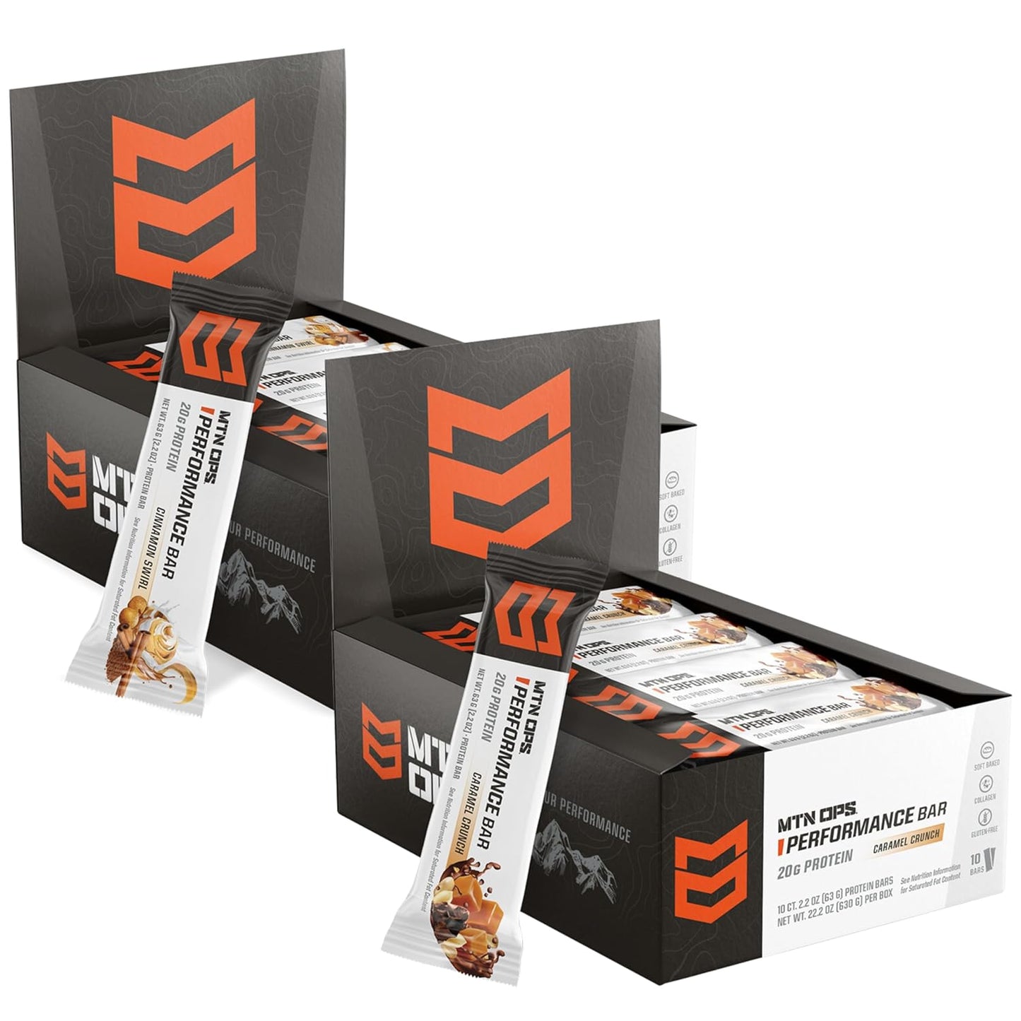 Bundle of Performance Bars in Caramel Crunch and Frosted Cinnamon Swirl Flavors for Energy and Nutrition Boost