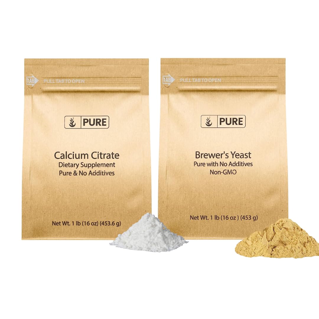Bundle of Pure Brewer's Yeast and Calcium Citrate, 1 lb Each - No Additives or Fillers - Natural Ingredients Supplements