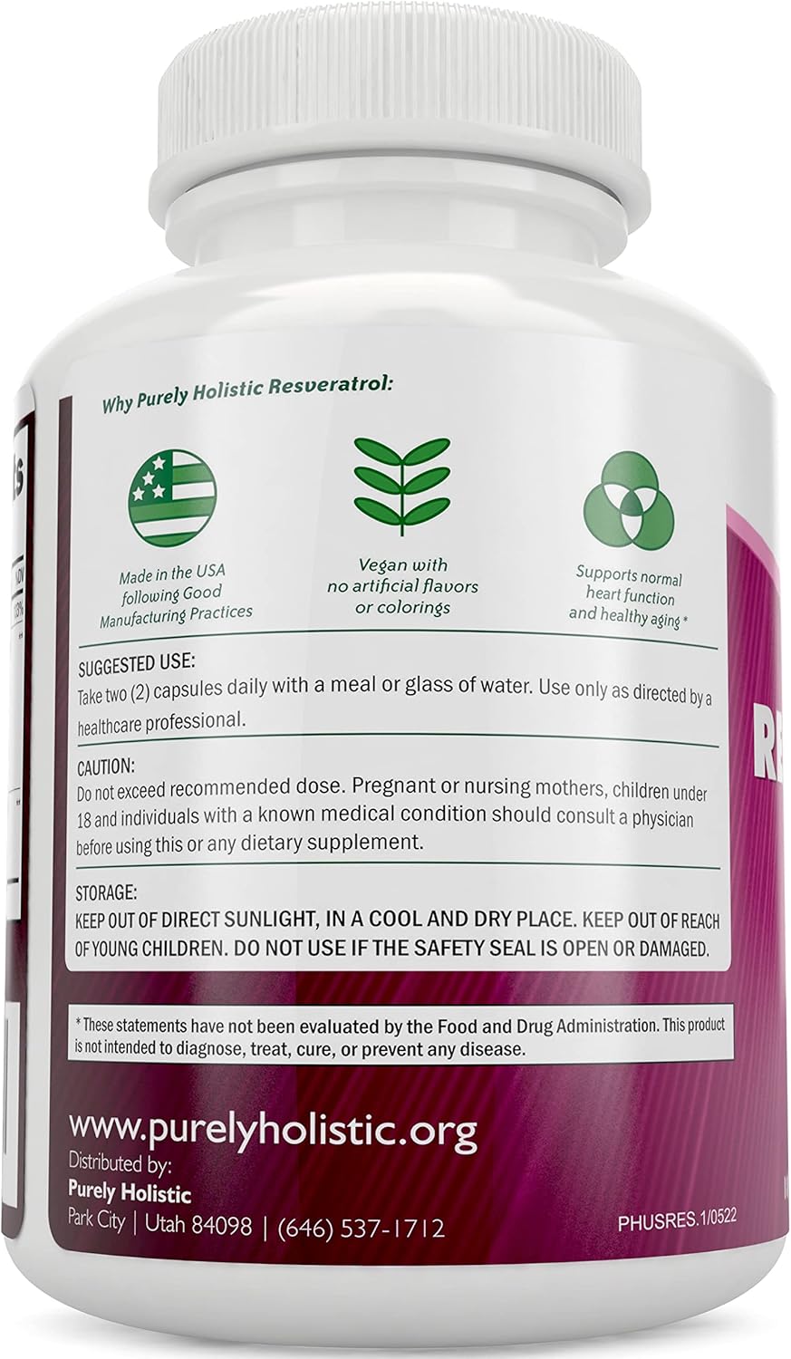 Bundle of Purely Holistic Resveratrol 1450mg + Phytoceramides Skin Therapy Capsules - Vegan - 180 + 60 Capsules - Antioxidant Rich - USA Made