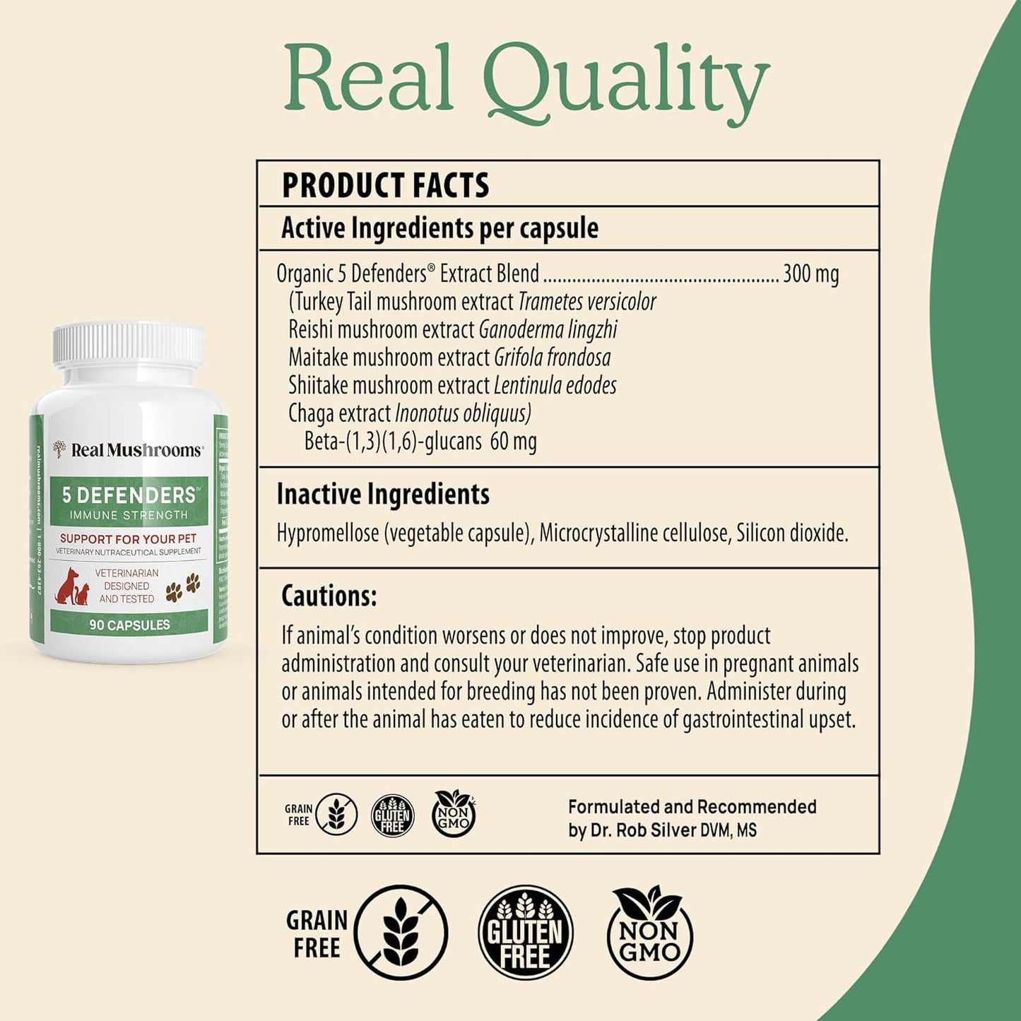 Bundle of Real Mushrooms 5 Defenders (90ct) & Lions Mane (120ct) for Pets - Immune Support & Cognitive Health - Vegan, Non-GMO, Gluten-Free Mushroom Pet Supplements