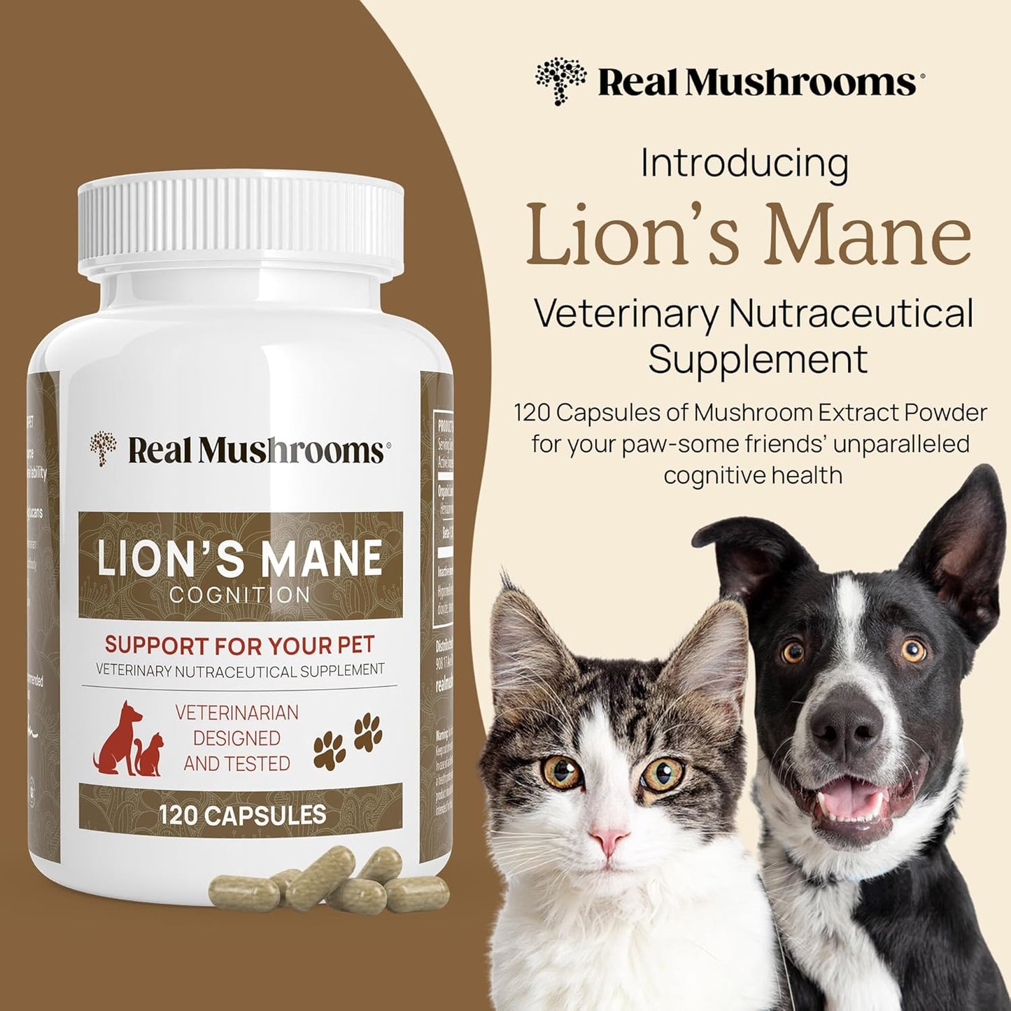 Bundle of Real Mushrooms 5 Defenders (90ct) & Lions Mane (120ct) for Pets - Immune Support & Cognitive Health - Vegan, Non-GMO, Gluten-Free Mushroom Pet Supplements
