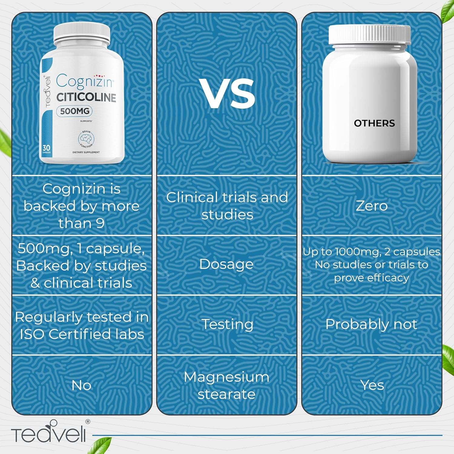 Bundle of Teaveli Spirulina Chlorella Capsules and Citicoline Supplement for Enhanced Brain and Body Health