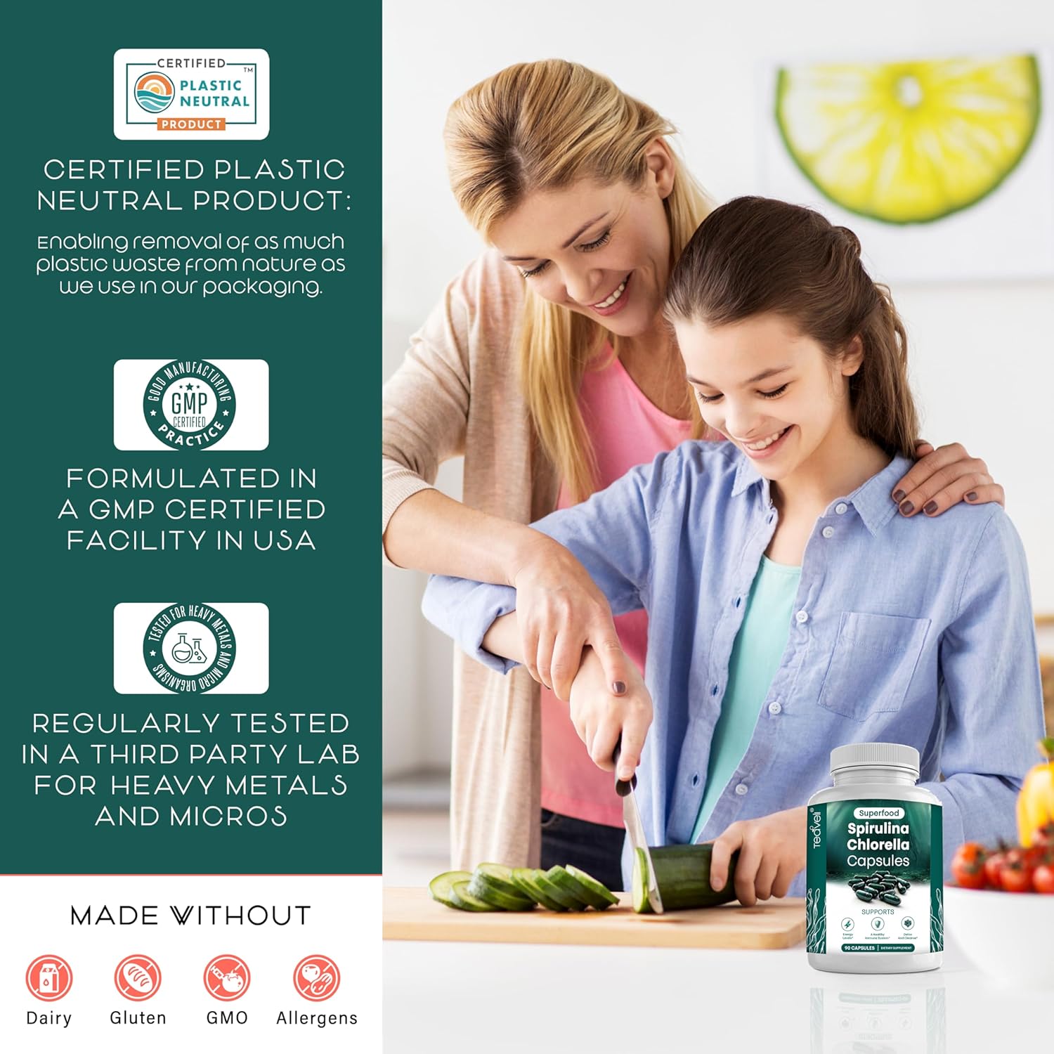 Bundle of Teaveli Spirulina Chlorella Capsules and Citicoline Supplement for Enhanced Brain and Body Health