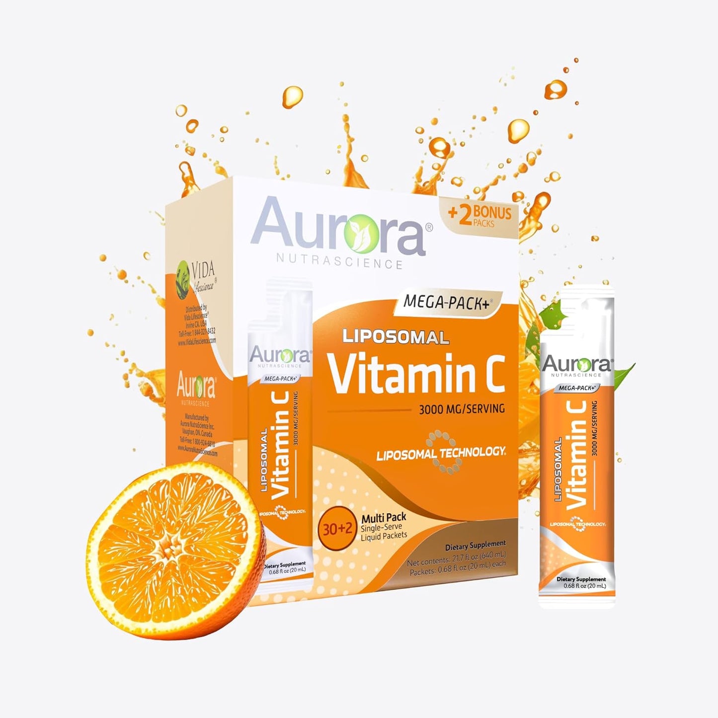 Bundle of Vida Lifescience Aurora Mega-Liposomal R-ALA with CoQ10 & L-Carnitine Complex and Vitamin C, 3,000 mg