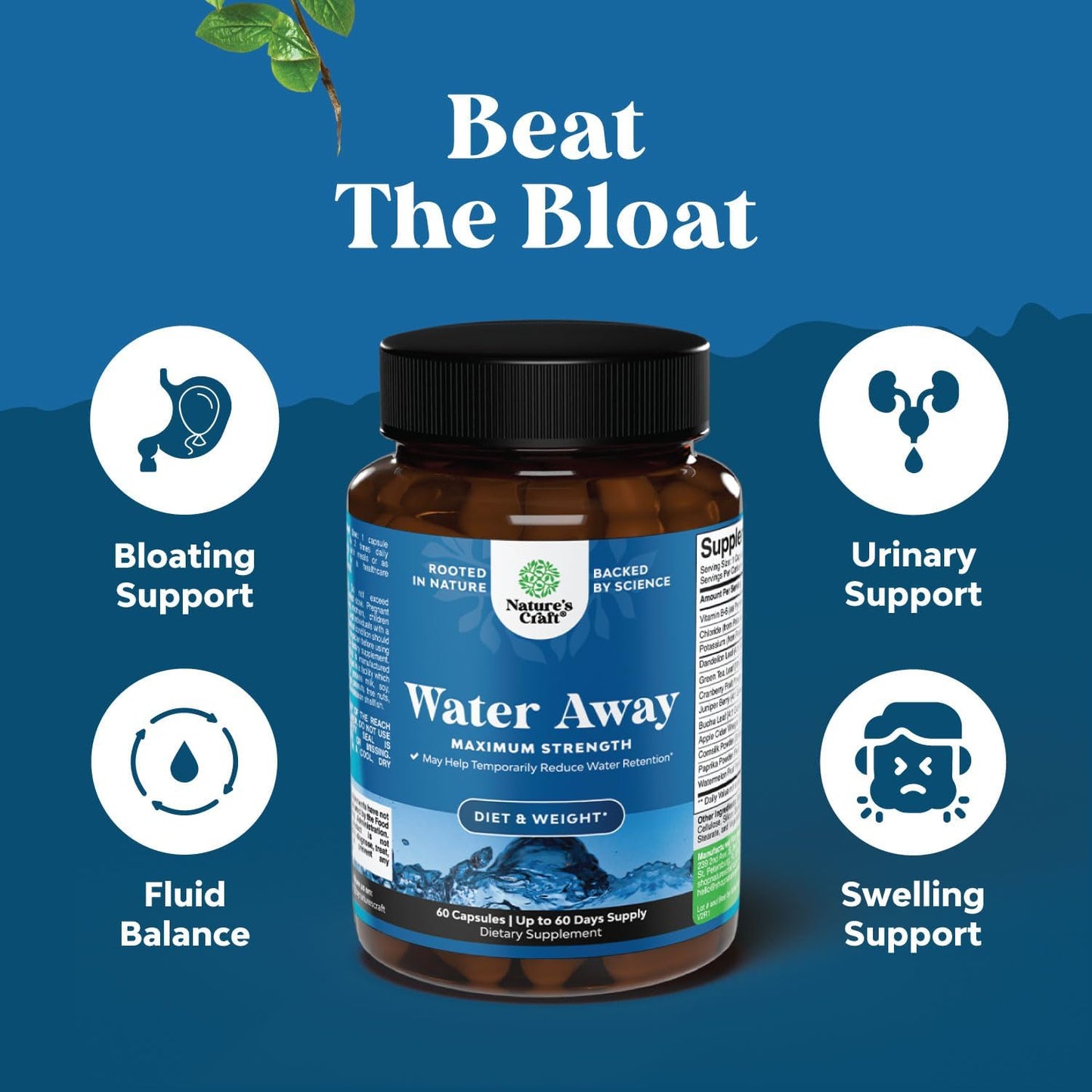 Bundle of Water Away Pills and Garlic Supplement for Fast Bloating Relief and Immune Support - Huntington Labs