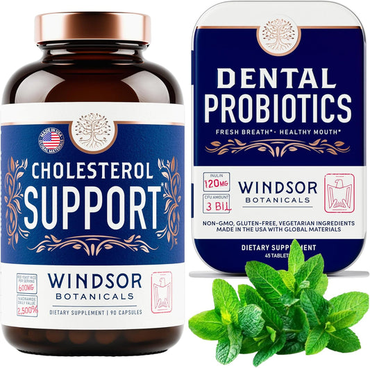 Bundle of Windsor Botanicals Cholesterol Support Supplements and Dental Probiotics for Fresh Breath