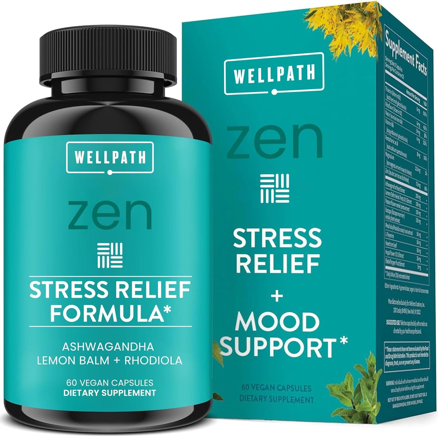 Bundle of Zen Stress Support Supplement (60 Ct) + Vital Liquid Liposomal Curcumin Drops for Relaxation and Wellness