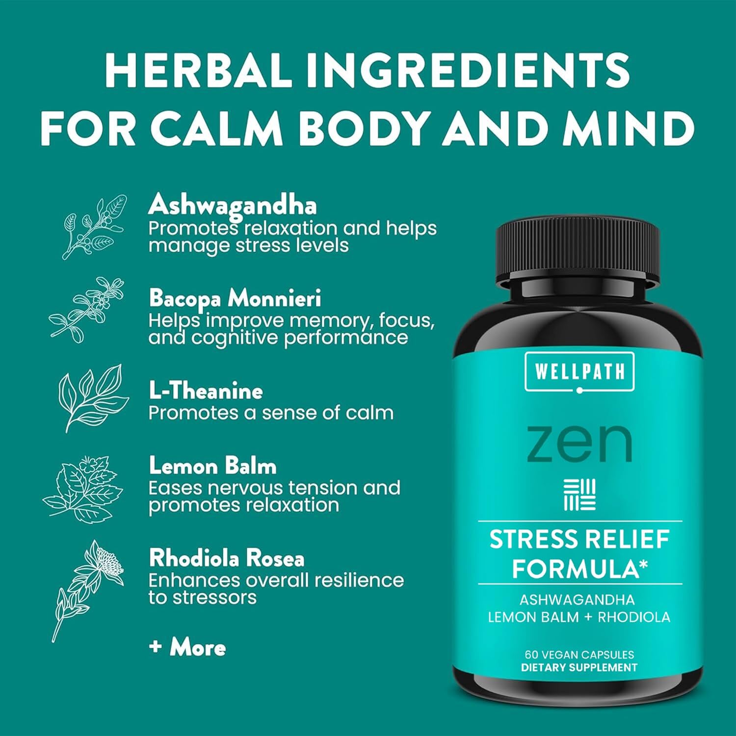 Bundle of Zen Stress Support Supplement (60 Ct) + Vital Liquid Liposomal Curcumin Drops for Relaxation and Wellness