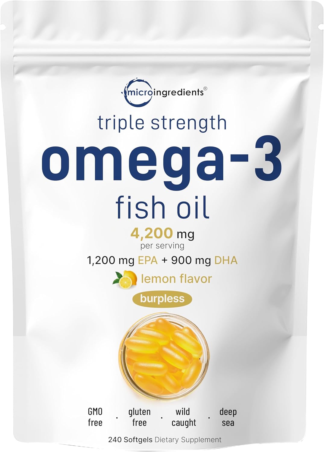 Bundle: Omega-3 Fish Oil Softgels & Inositol Powder - 2 Pack, Lemon Flavored, Wild-Caught Fish, Burpless - Women's Supplement