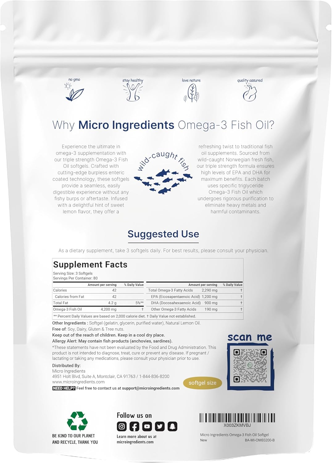 Bundle: Omega-3 Fish Oil Softgels & Inositol Powder - 2 Pack, Lemon Flavored, Wild-Caught Fish, Burpless - Women's Supplement