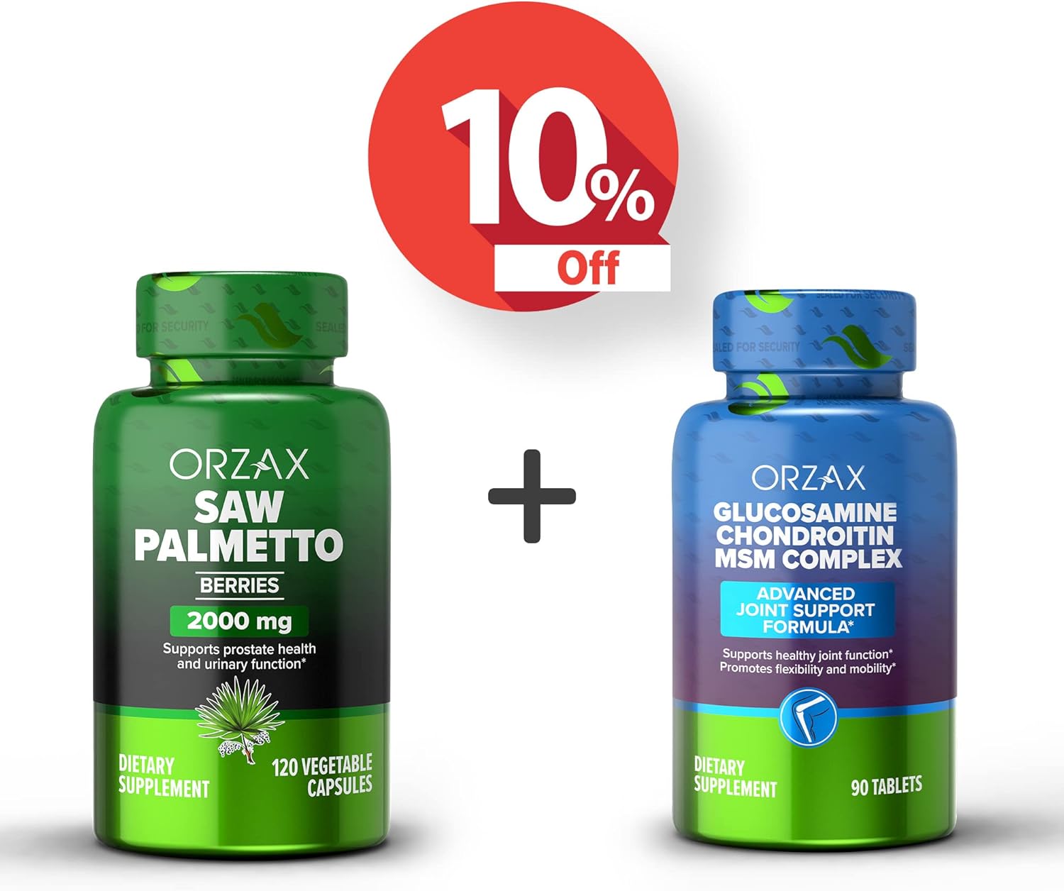 Bundle: ORZAX Saw Palmetto 2000mg Capsules + Glucosamine Chondroitin MSM Tablets - 120 Capsules + 90 Tablets