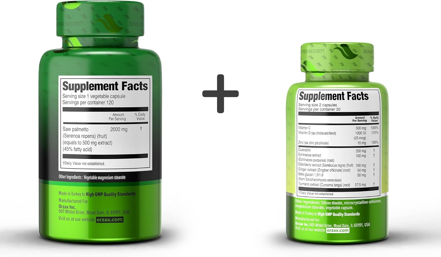 Bundle: ORZAX Saw Palmetto 2000mg + Immune Support Supplement 9-in-1