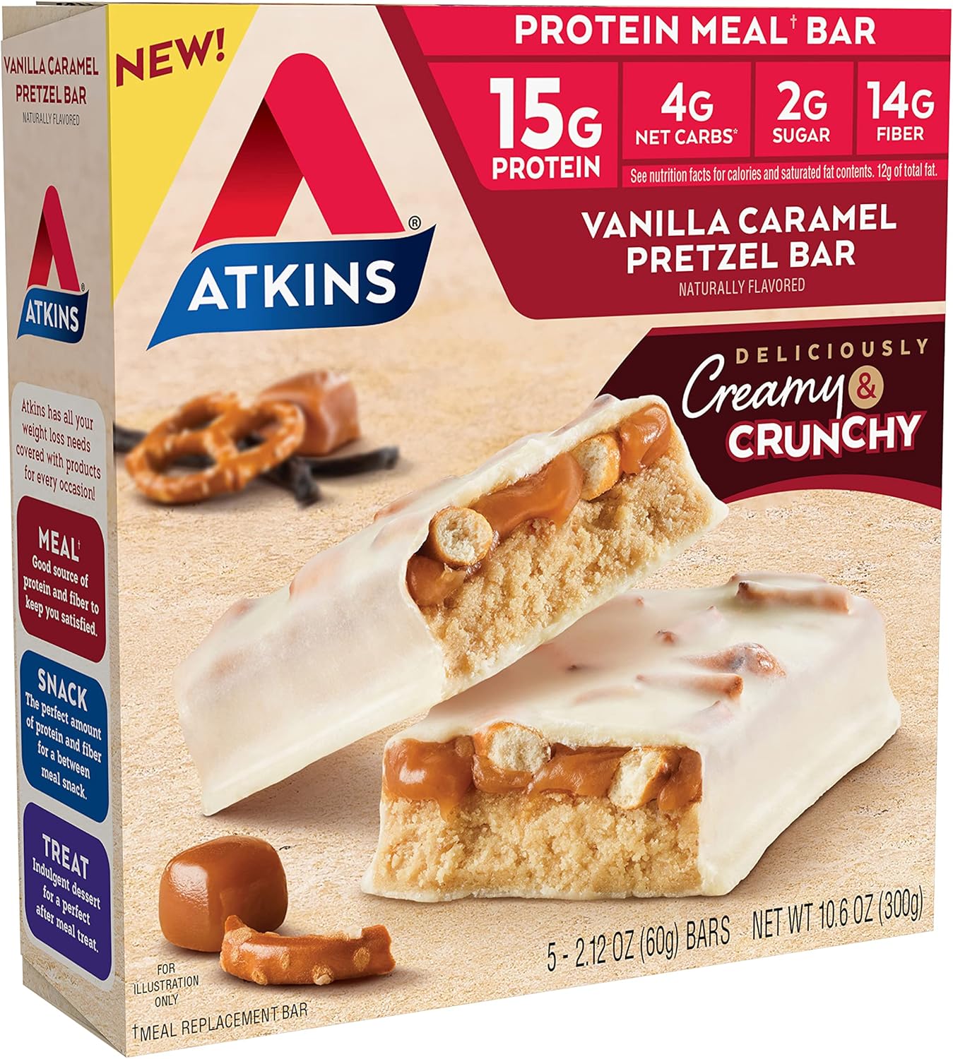 Bundle Pack: Atkins Chocolate Coconut Bars (16 Count) and Vanilla Caramel Pretzel Protein Meal Bars (5 Count)