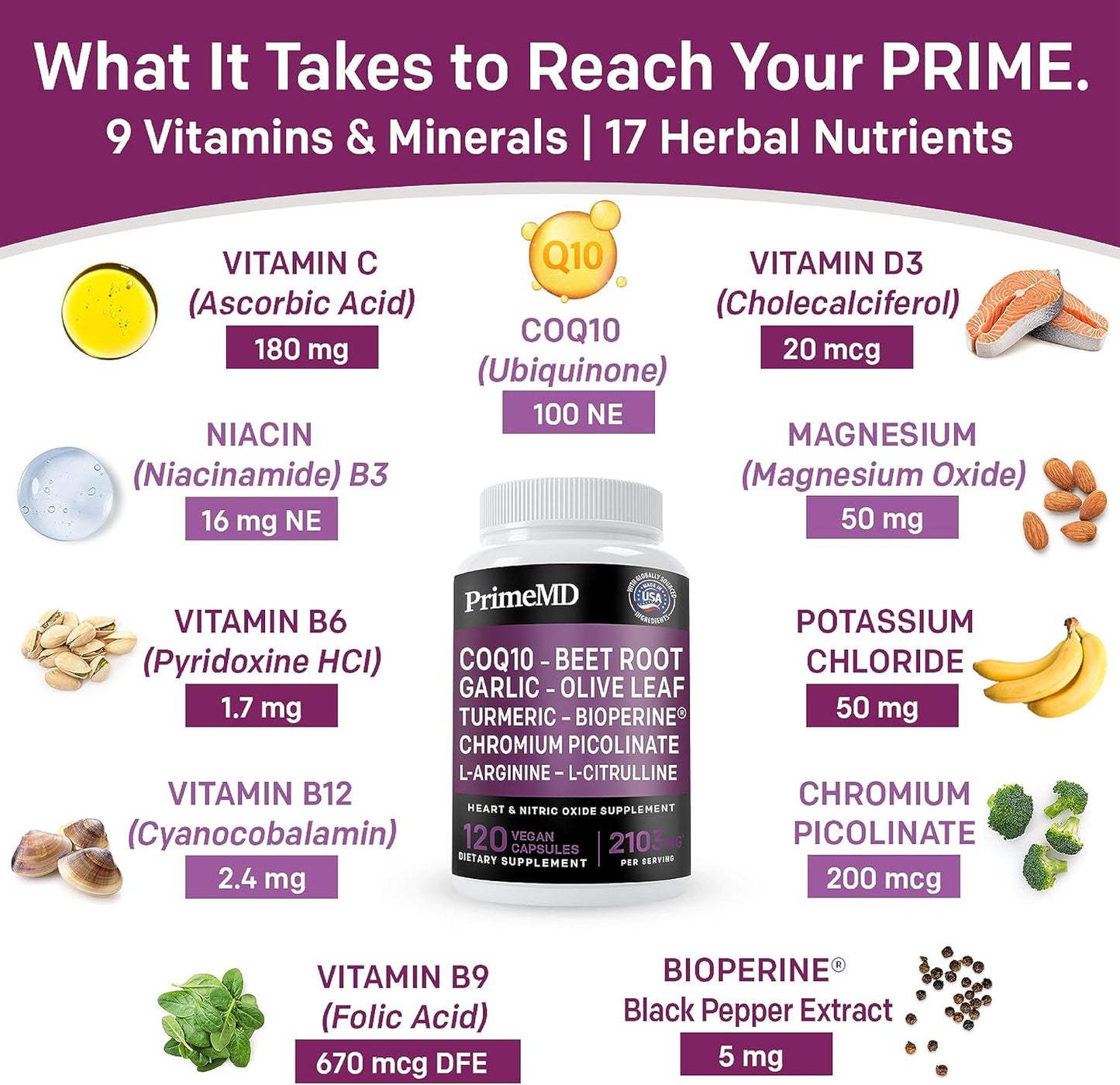 Bundle: PrimeMD Liquid Collagen Biotin, Ceylon Cinnamon, Nitric Oxide - Hair, Skin, Heart, Metabolism, & Lipid Support - Non-GMO, Vegan, Gluten-Free