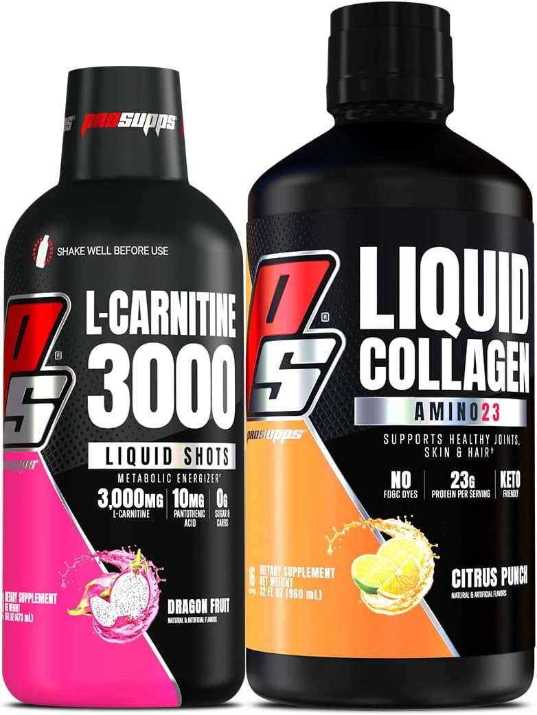 Bundle: PROSUPPS L-Carnitine 3000 & Amino23 Liquid Shots - Dragon Fruit & Citrus Punch Flavors