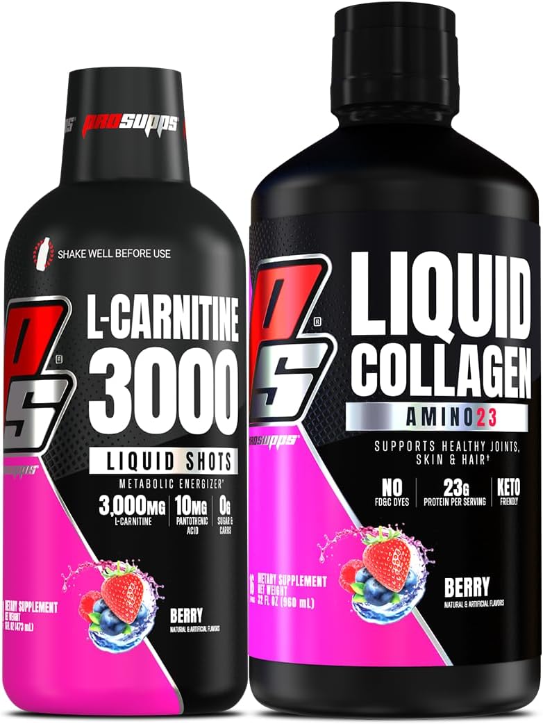 Bundle: PROSUPPS L-Carnitine 3000 Berry Liquid Shots + Dr. Jekyll Strawberry Pre-Workout Powder - Intense Focus, Energy & Pumps