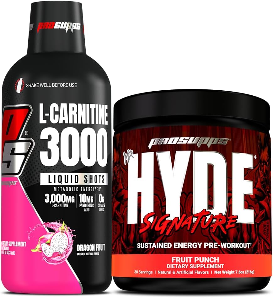 Bundle: PROSUPPS L-Carnitine 3000 Dragon Fruit Shots + Mr. Hyde Signature Series Fruit Punch Pre-Workout Powder