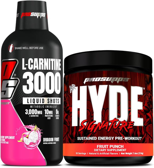 Bundle: PROSUPPS L-Carnitine 3000 Dragon Fruit Shots + Mr. Hyde Signature Series Fruit Punch Pre-Workout Powder