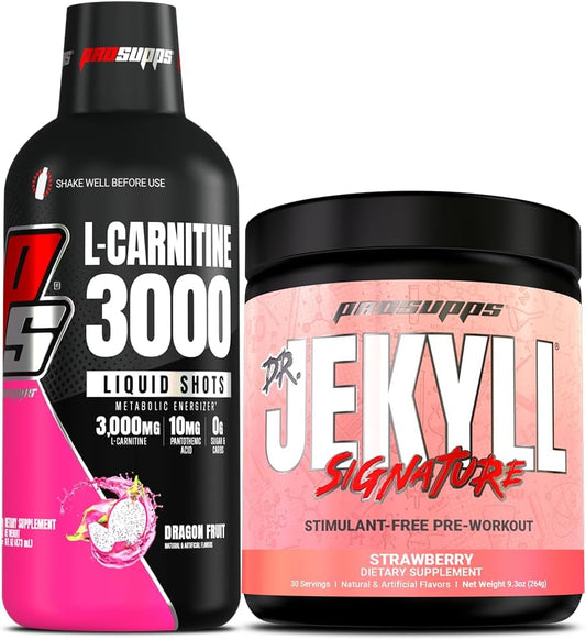Bundle: PROSUPPS L-Carnitine 3000 Dragon Fruit Shots + Mr. Hyde Pre-Workout Strawberry Powder - 61 Servings