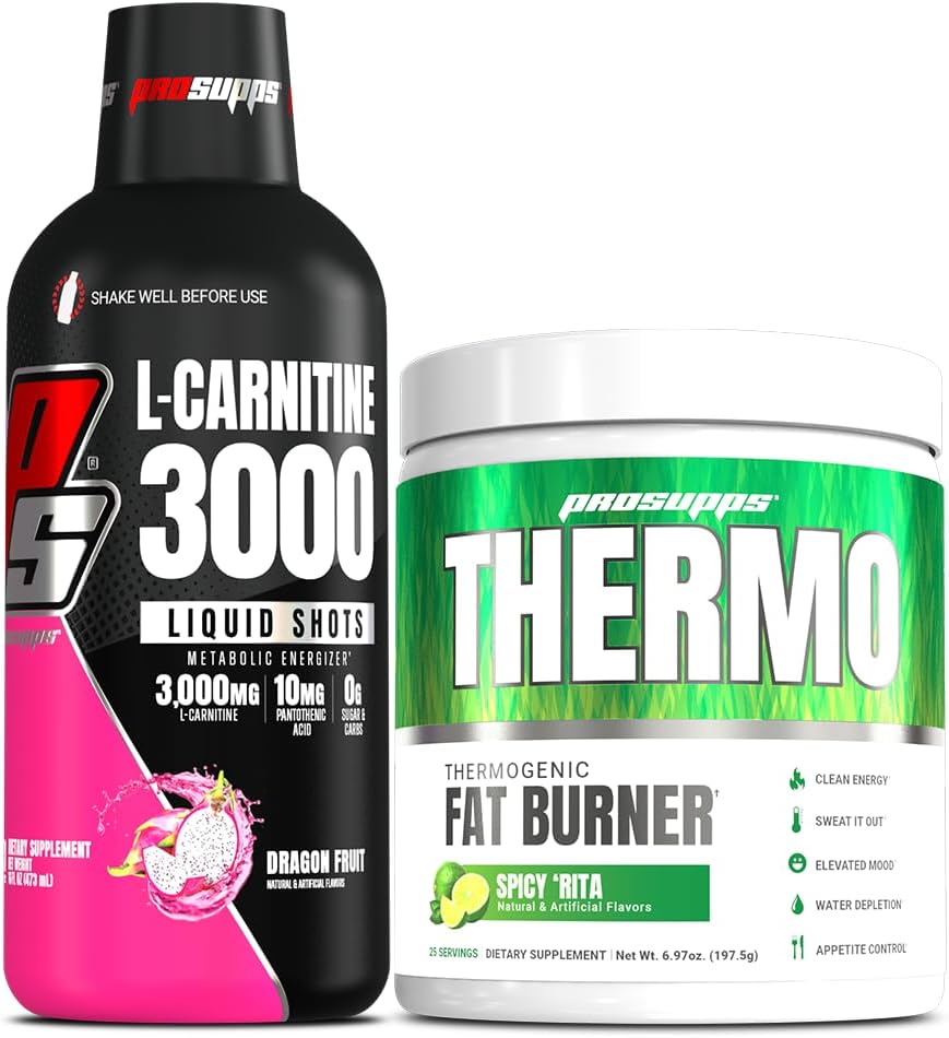 Bundle: PROSUPPS L-Carnitine 3000 Liquid Shots (31 Servings, Dragon Fruit) + Thermo Fat Burning Powder (25 Servings, Spicy 'Rita)
