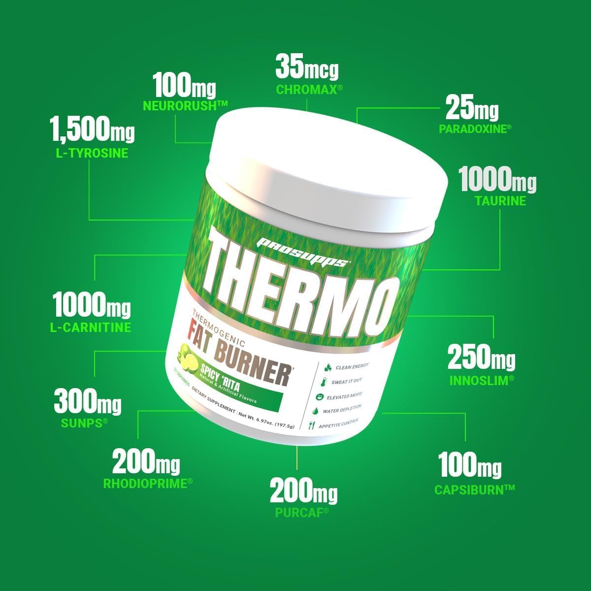 Bundle: PROSUPPS L-Carnitine 3000 Liquid Shots (31 Servings, Dragon Fruit) + Thermo Fat Burning Powder (25 Servings, Spicy 'Rita)