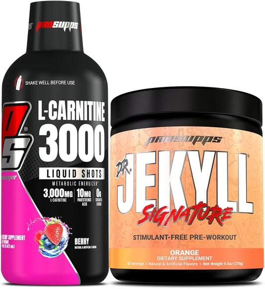Bundle: PROSUPPS L-Carnitine 3000 Liquid Shots (Berry) + Mr. Hyde Signature Pre-Workout Powder (Orange)